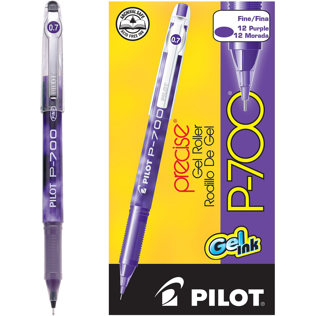 Pilot Precise P-700 Gel Pens, Fine Point, Purple Ink, Dozen