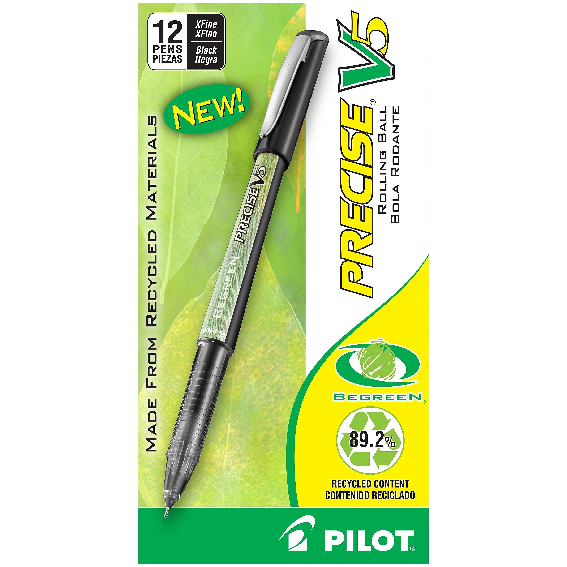 Pilot Precise V5 BeGreen Rollerball Pens, Extra Fine Point, Black Ink, Dozen