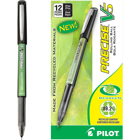 Pilot Precise V5 BeGreen Rollerball Pens, Extra Fine Point, Black Ink, Dozen