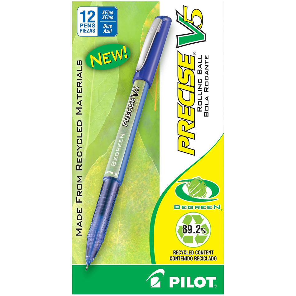 Pilot Precise V5 BeGreen Rollerball Pens, Extra Fine Point, Blue Ink, Dozen