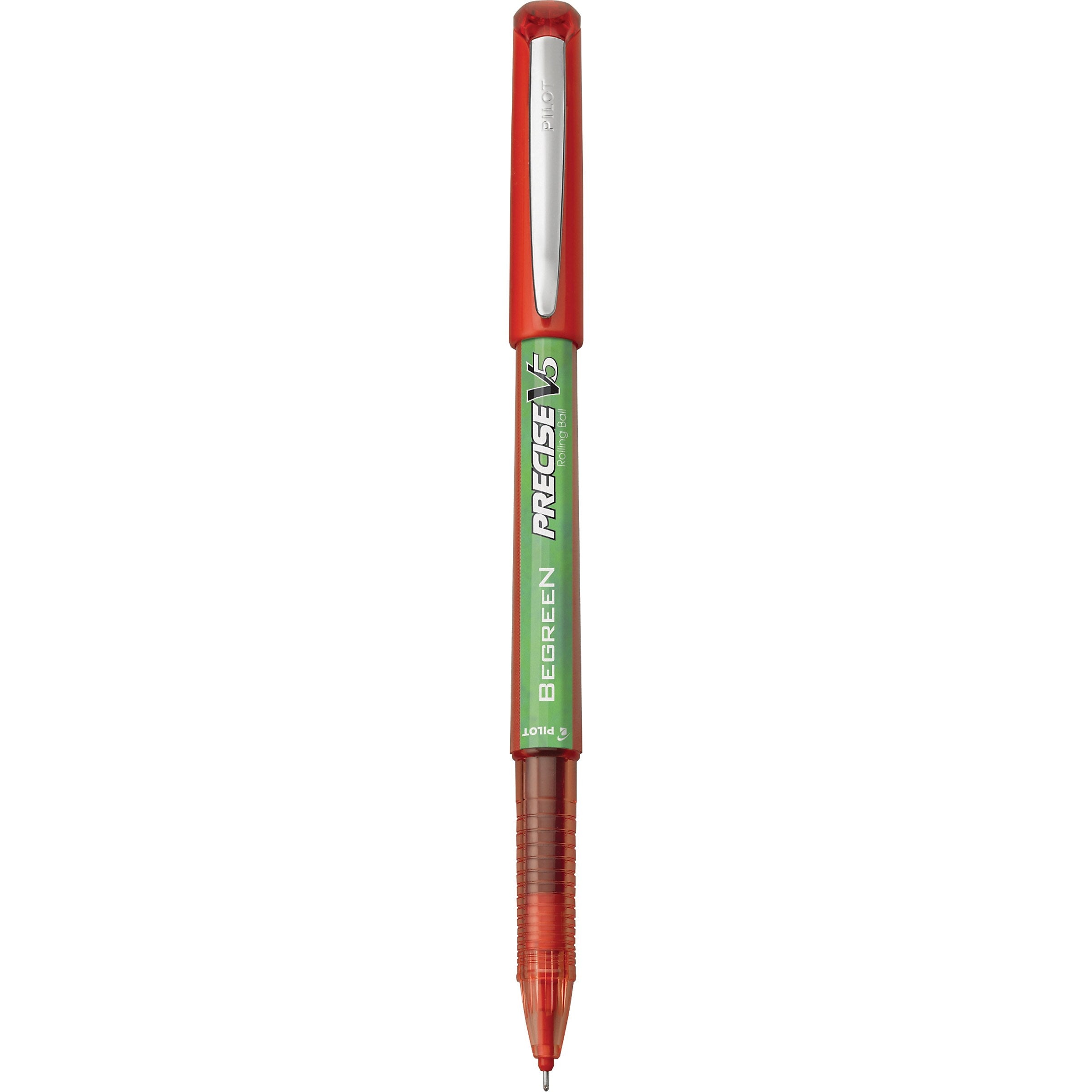 Pilot Precise V5 BeGreen Rollerball Pens, Extra Fine Point, Red Ink, Dozen