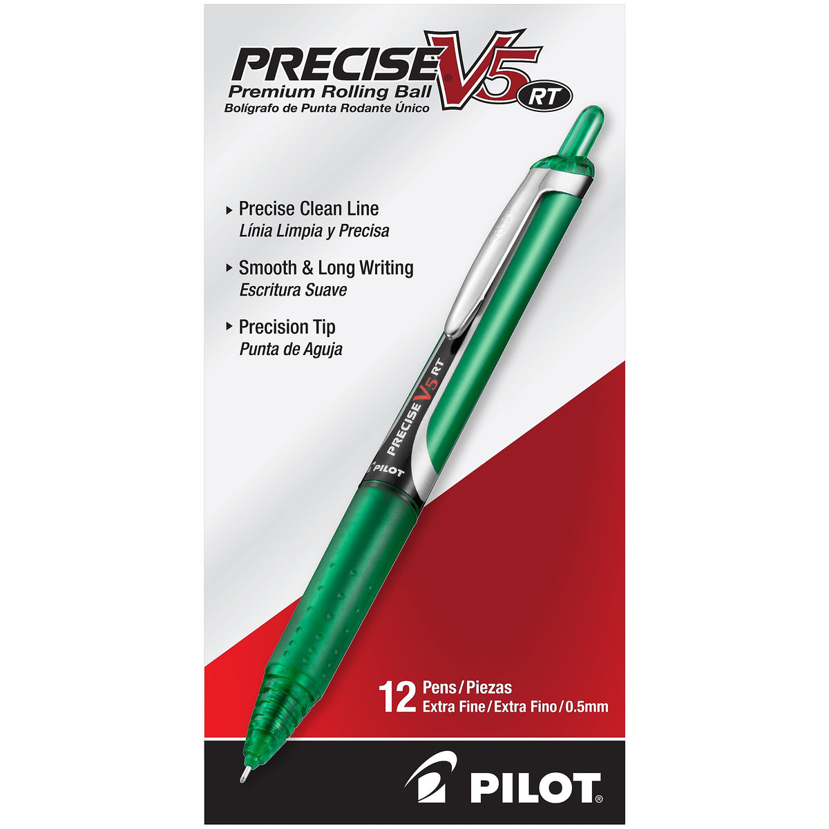 Pilot Precise V5 Retractable Rollerball Pen, Extra Fine Point, Green Ink