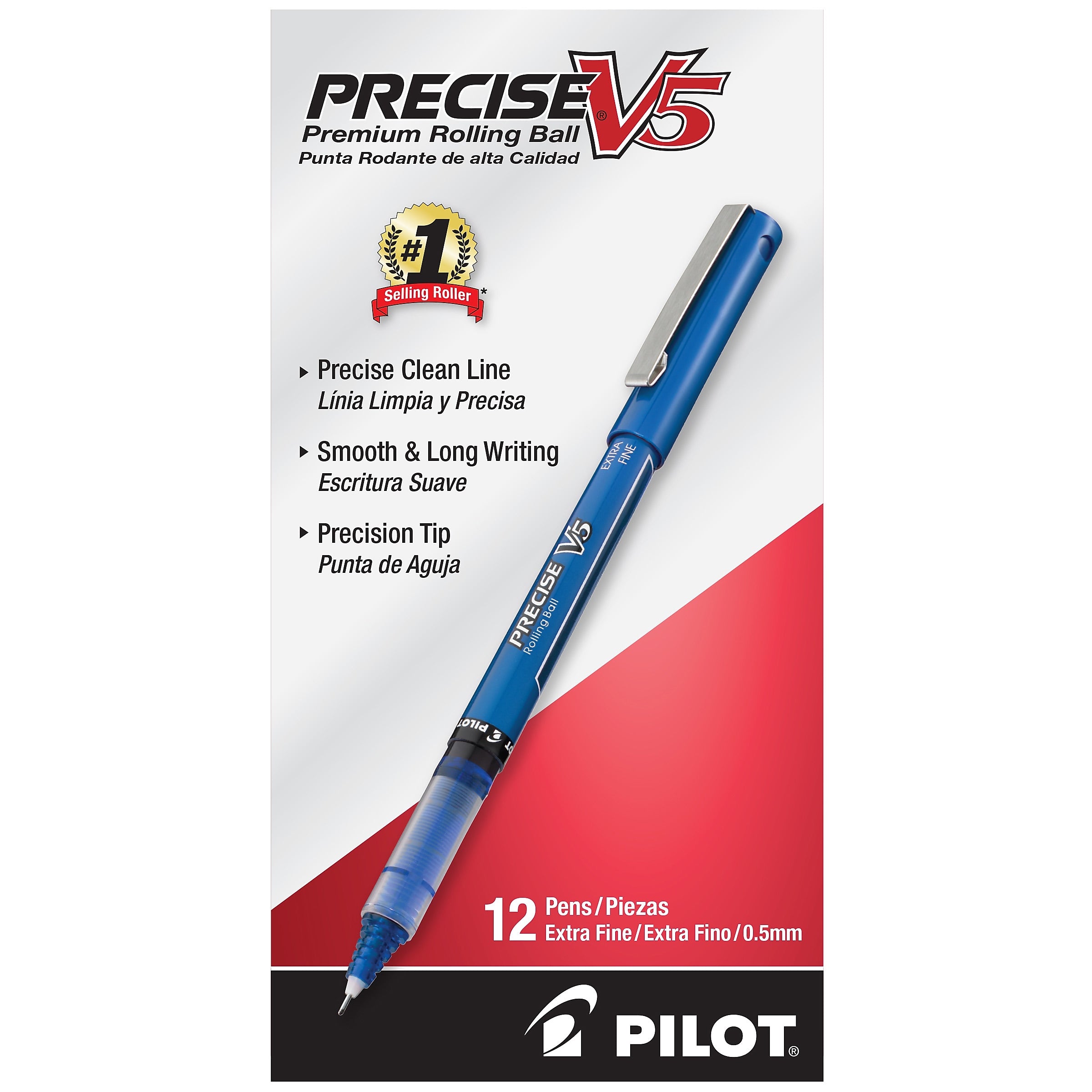 Pilot Precise V5 Rollerball Pens, Extra Fine Point, Blue Ink, Dozen