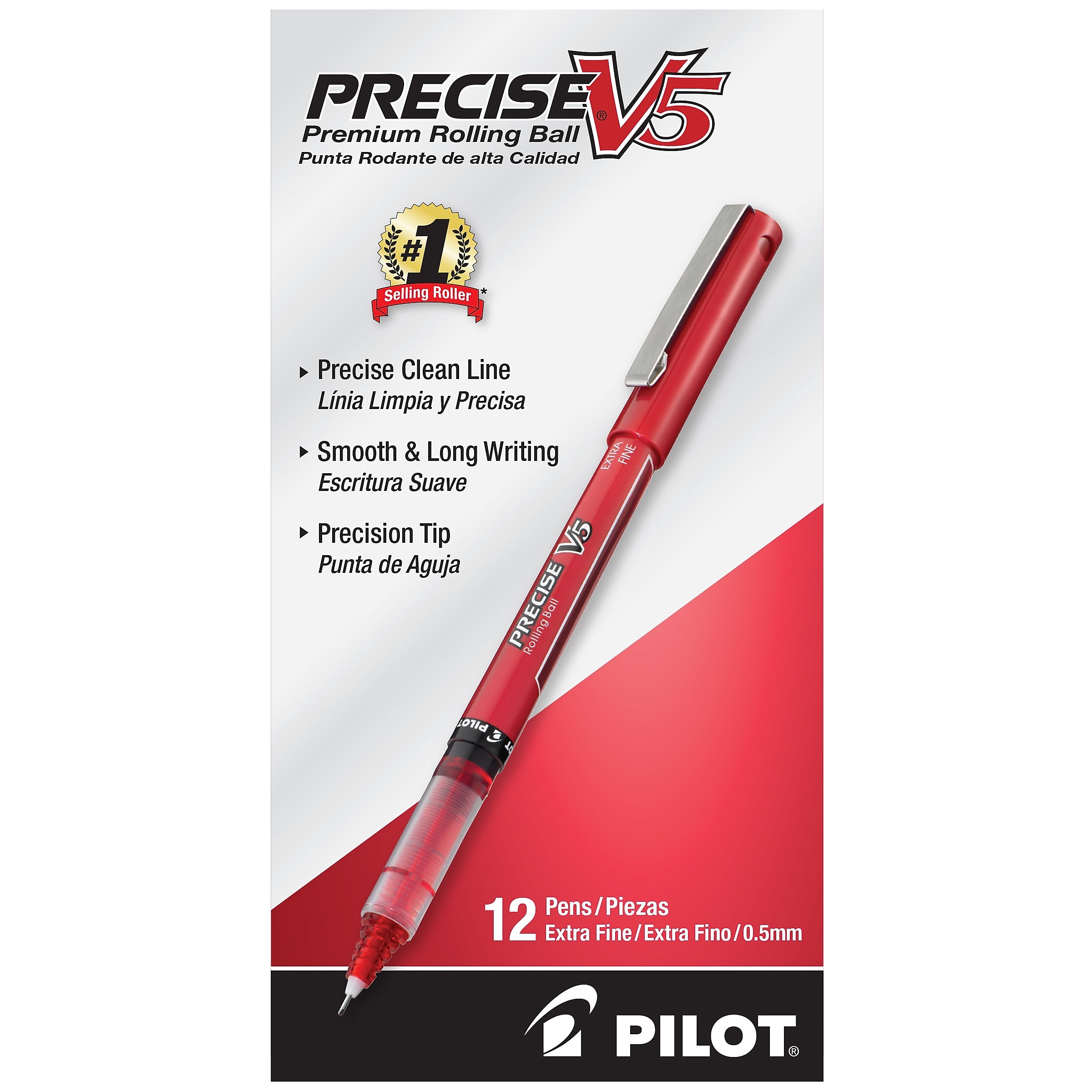 Pilot Precise V5 Rollerball Pens, Extra Fine Point, Red Ink, Dozen