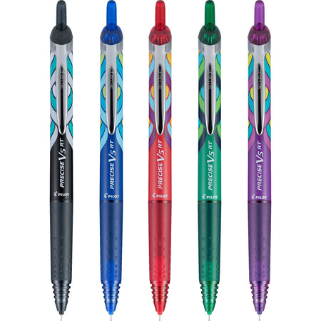 Pilot Precise V5 RT Deco Collection Retractable Rollerball Pens, Extra Fine Point, Assorted Ink, 5/Pack