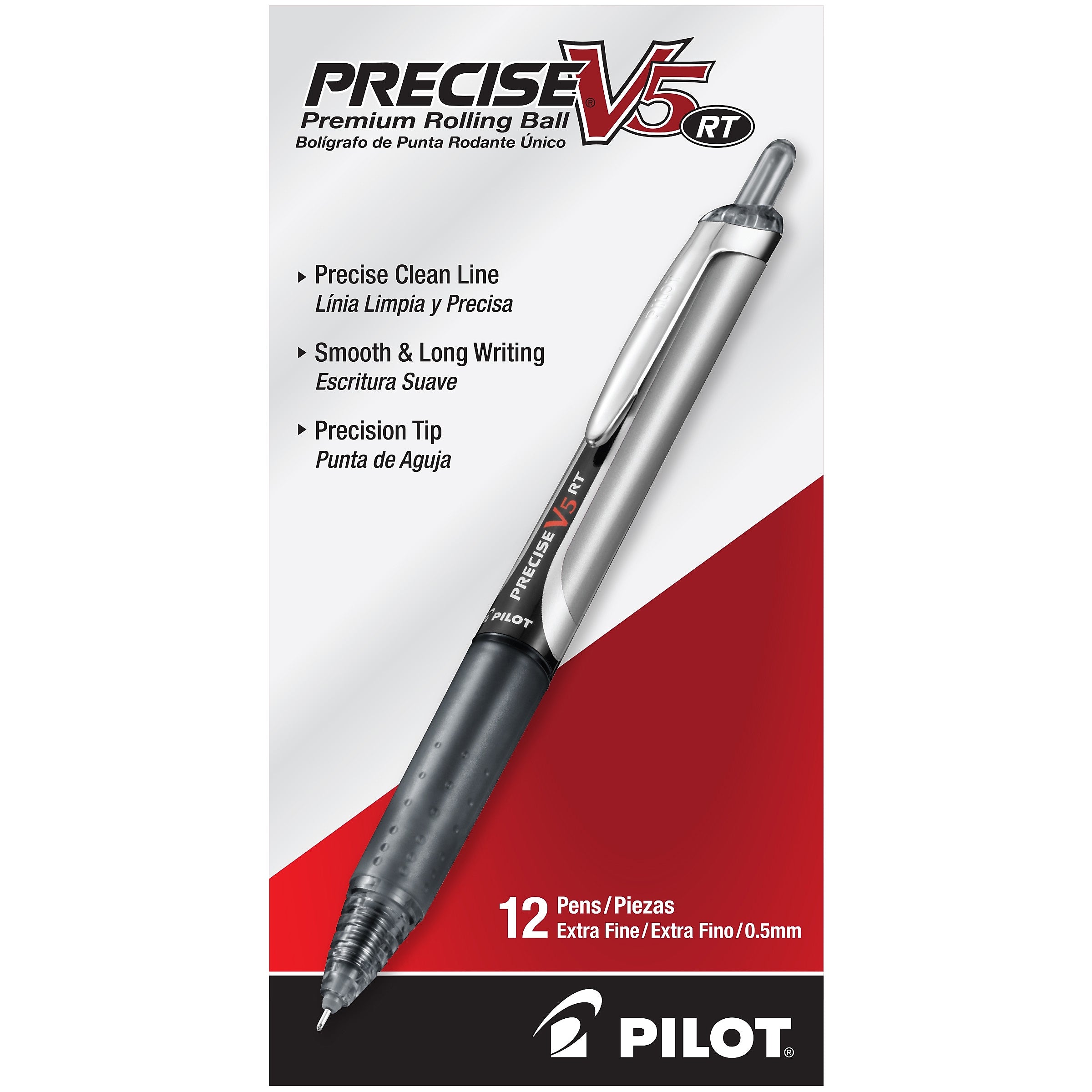 Pilot Precise V5 RT Retractable Rollerball Pens, Extra Fine Point, Black Ink, Dozen