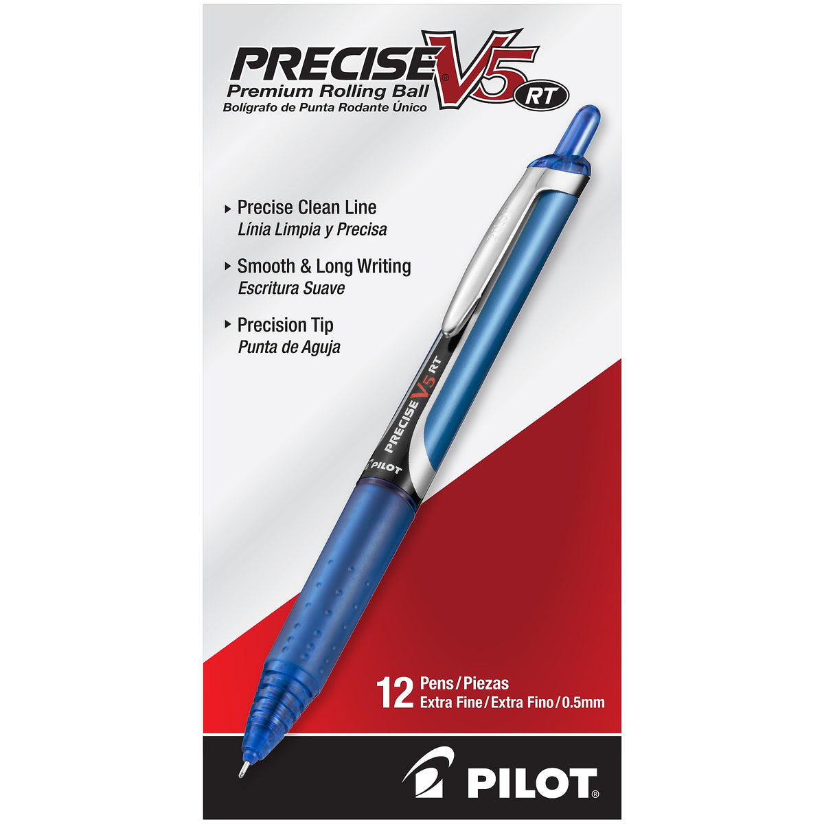 Pilot Precise V5 RT Retractable Rollerball Pens, Extra Fine Point, Blue Ink, Dozen