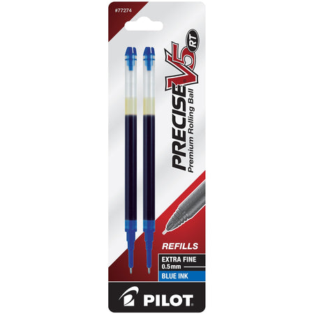 Pilot Precise V5 RT Rollerball Pen Refill, Extra Fine Tip, Blue Ink, 2/Pack