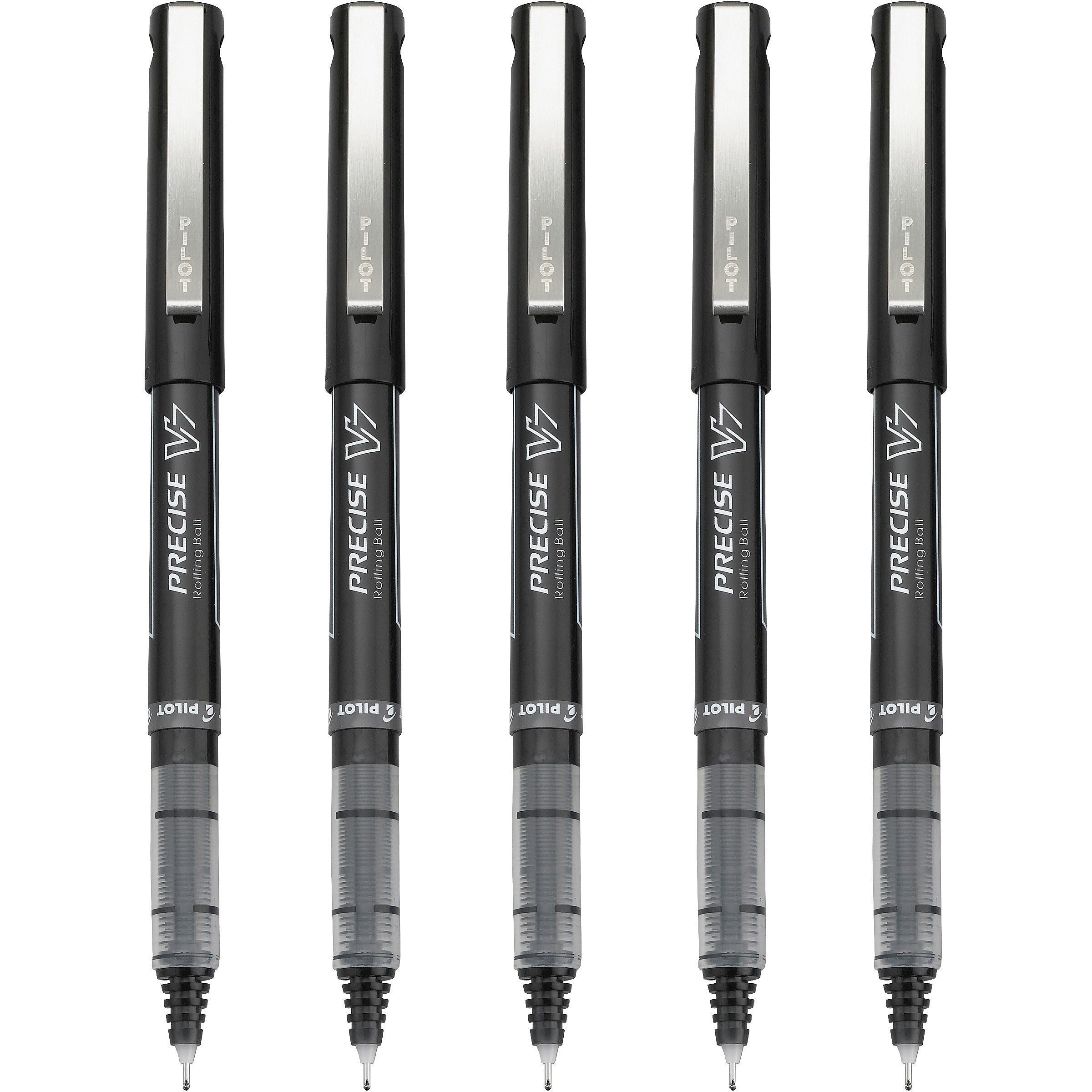 Pilot Precise V7 Rollerball Pens, Fine Point, Black Ink, 5/Pack