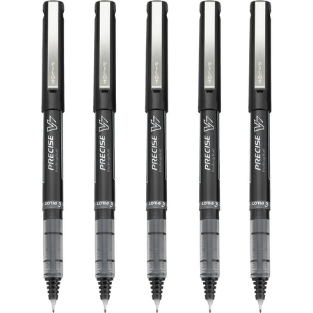 Pilot Precise V7 Rollerball Pens, Fine Point, Black Ink, 5/Pack