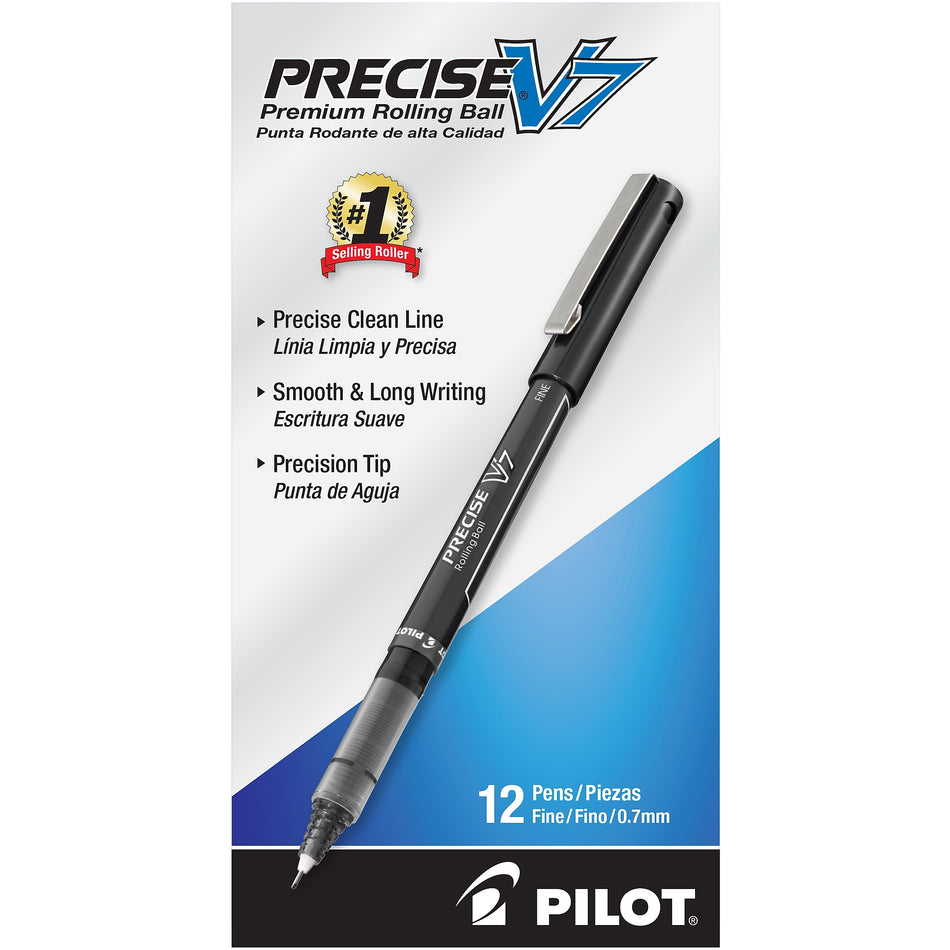 Pilot Precise V7 Rollerball Pens, Fine Point, Black Ink, Dozen