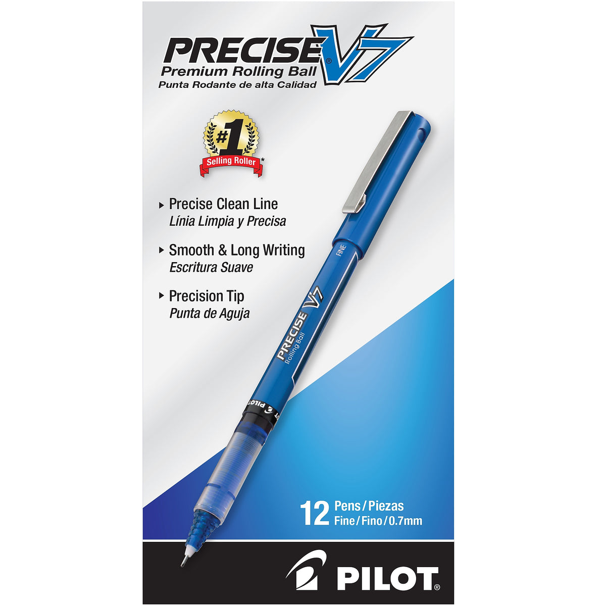 Pilot Precise V7 Rollerball Pens, Fine Point, Blue Ink, Dozen