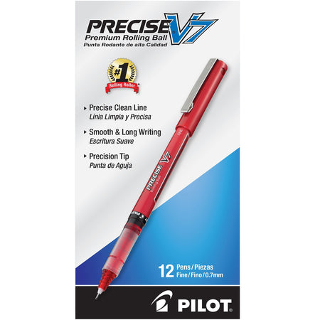 Pilot Precise V7 Rollerball Pens, Fine Point, Red Ink, Dozen