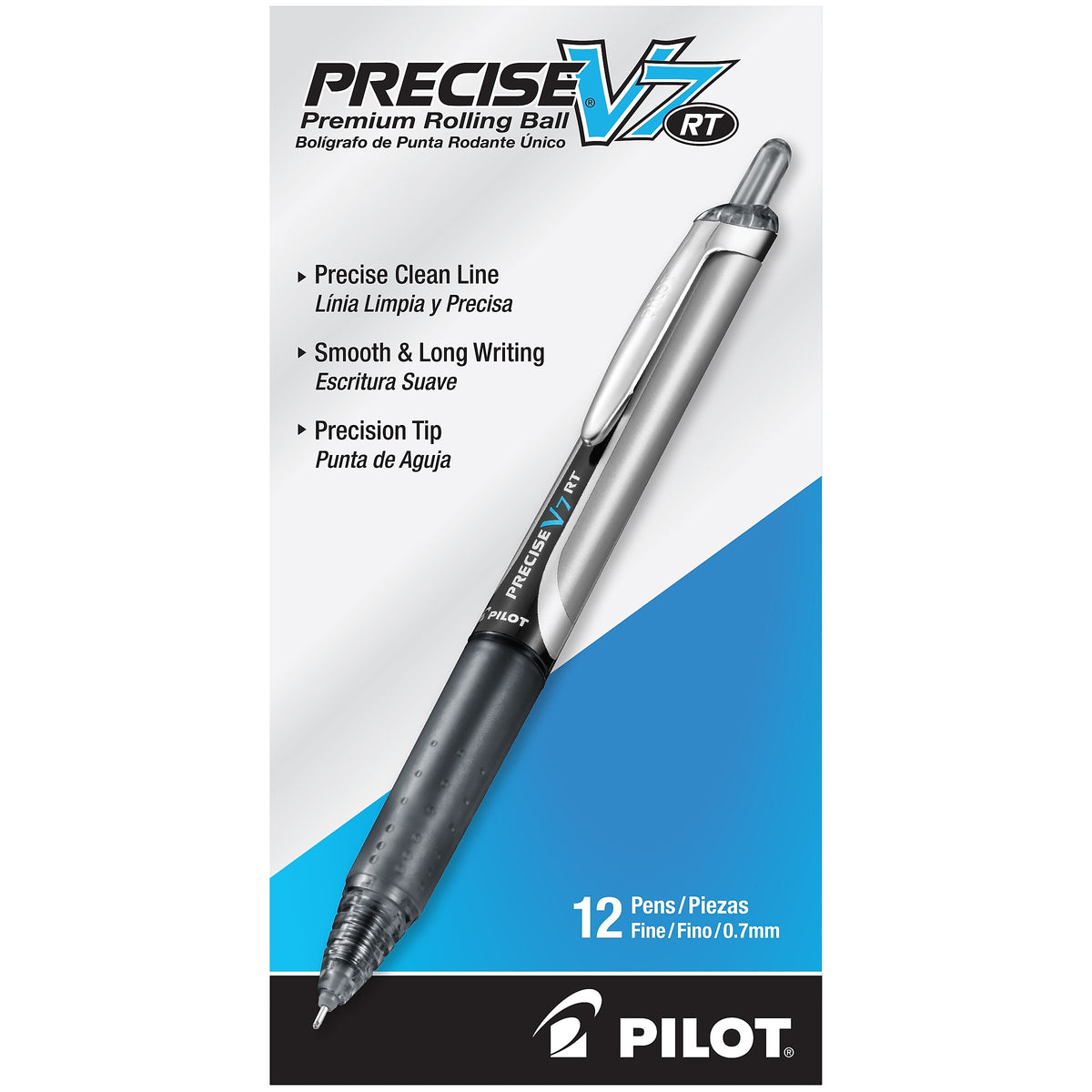 Pilot Precise V7 RT Retractable Rollerball Pens, Fine Point, Black Ink, Dozen