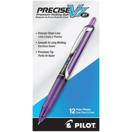 Pilot Precise V7 RT Retractable Rollerball Pens, Fine Point, Purple Ink, Dozen