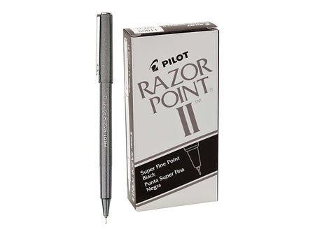 Pilot Razor Point II Marker Pens, Super Fine Point, Black Ink, Dozen