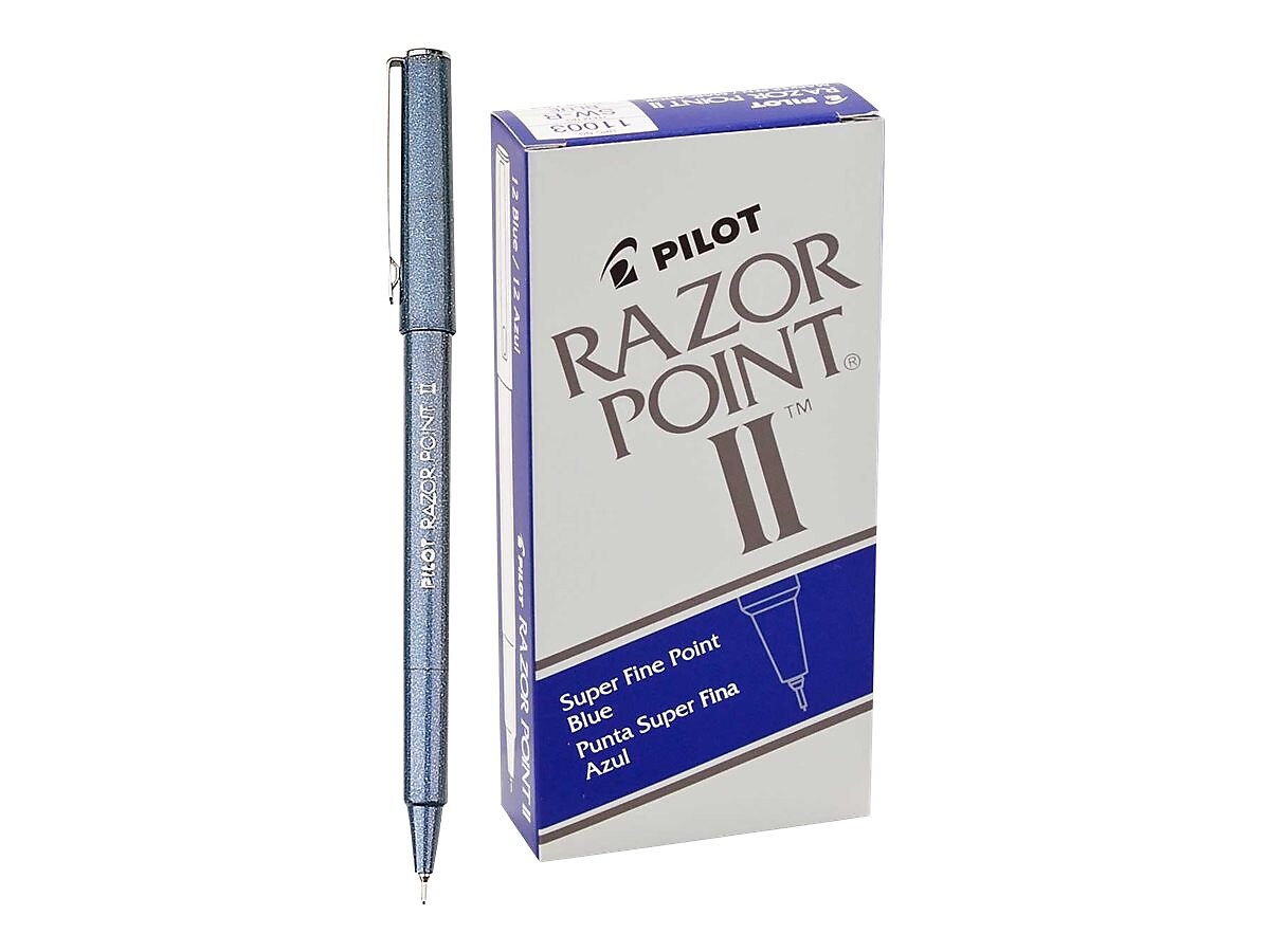 Pilot Razor Point II Marker Pens, Super Fine Point, Blue Ink, Dozen