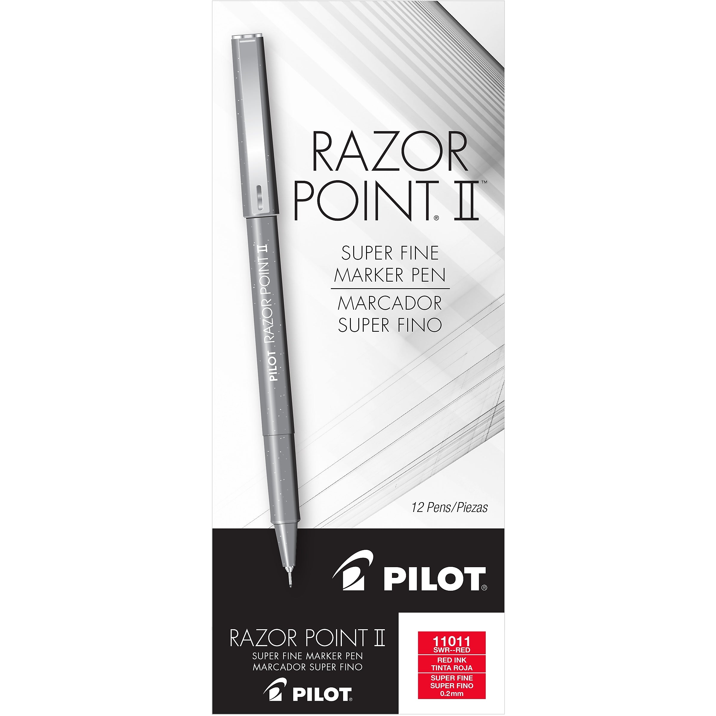 Pilot Razor Point II Marker Pens, Super Fine Point, Red Ink, Dozen