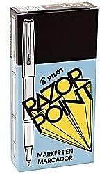 Pilot Razor Point Marker Pens, Ultra Fine Point, Black Ink, Dozen