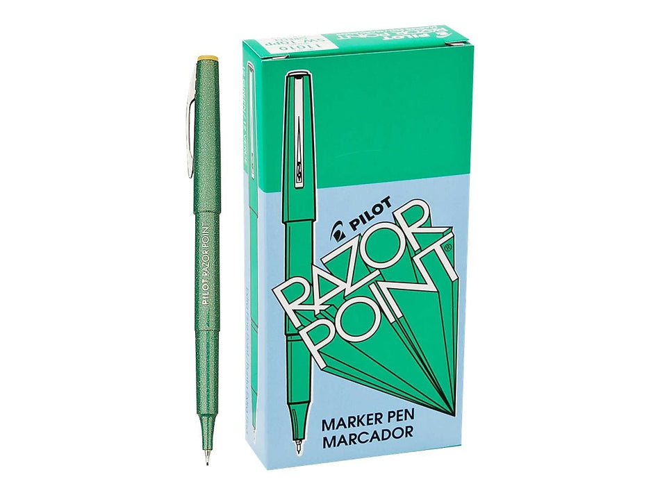 Pilot Razor Point Marker Pens, Ultra Fine Point, Green Ink, Dozen