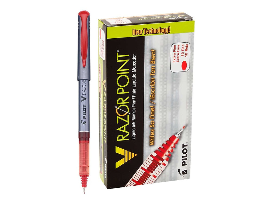 Pilot V Razor Point Liquid Ink Marker Pens, Extra Fine Point, Red Ink, Dozen