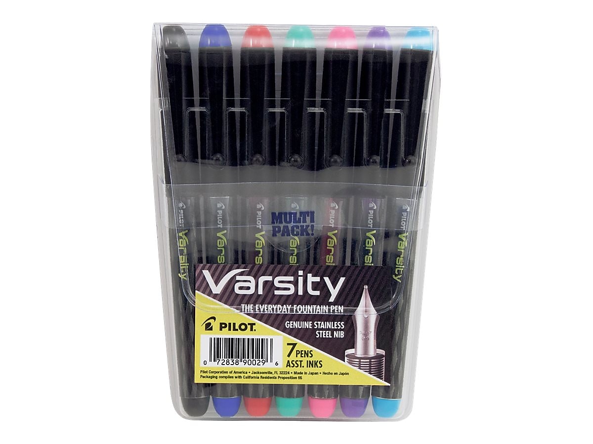 Pilot Varsity Fountain Pens, Medium Point, Assorted Ink, 7/Pack