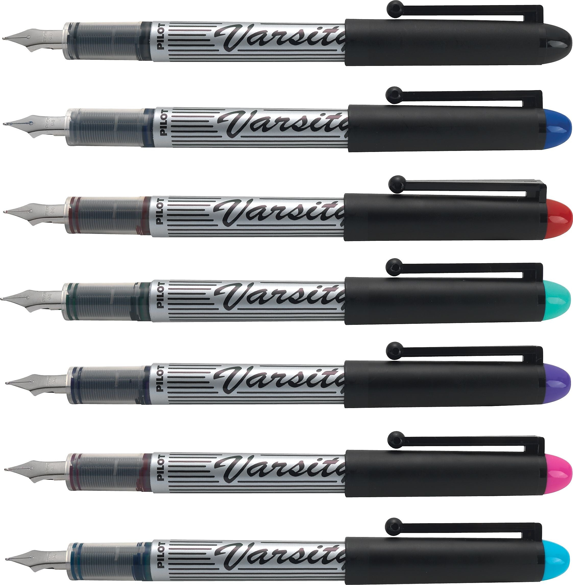 Pilot Varsity Fountain Pens, Medium Point, Assorted Ink, 7/Pack