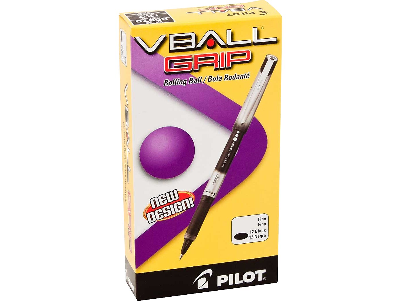 Pilot VBall Grip Rollerball Pens, Fine Point, Black Ink, Dozen