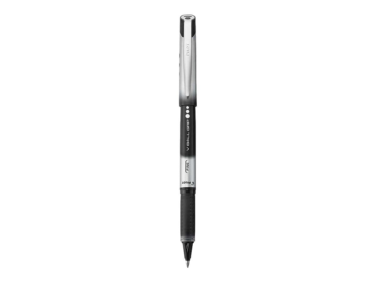 Pilot VBall Grip Rollerball Pens, Fine Point, Black Ink, Dozen