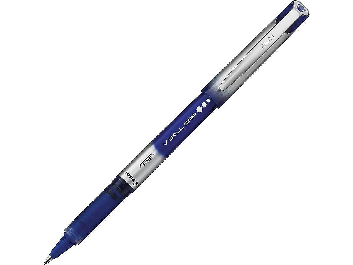 Pilot VBall Grip Rollerball Pens, Fine Point, Blue Ink, Dozen