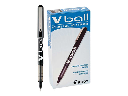 Pilot VBall Rollerball Pens, Extra Fine Point, Black Ink, Dozen