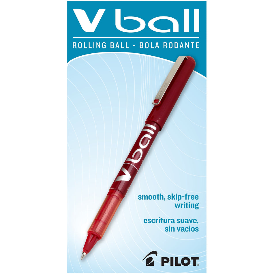 Pilot VBall Rollerball Pens, Extra Fine Point, Red Ink, Dozen