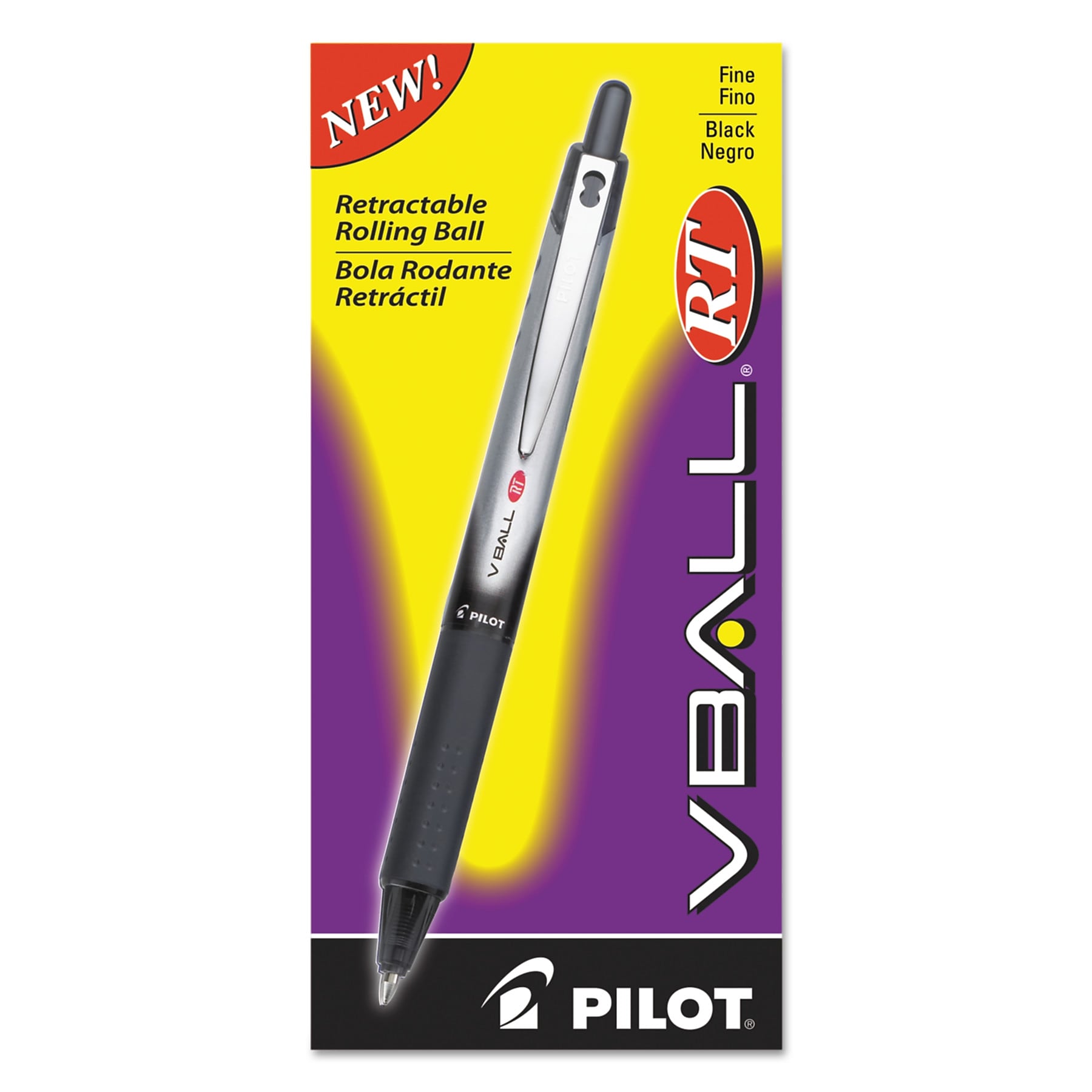 Pilot VBall RT Retractable Rollerball Pens, Fine Point, Black Ink, Dozen