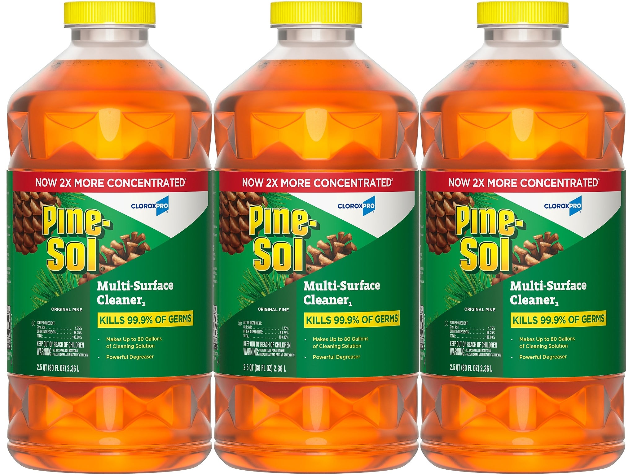 Pine-Sol Disinfecting Multi-Surface Cleaner Degreaser, Original Pine, 80 Fl. Oz. 3/Carton
