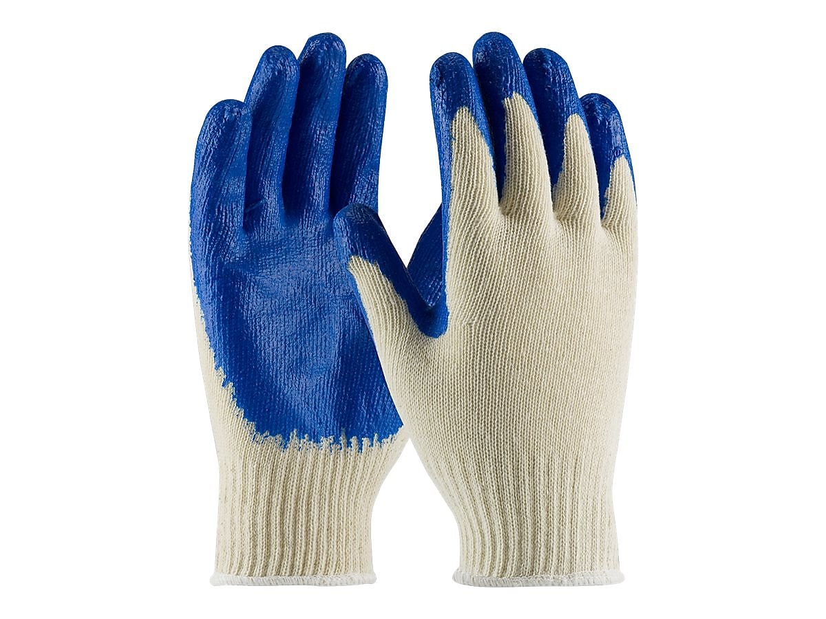 PIP 39-C122 Latex Coated Cotton/Poly Gloves, Medium, 10 Gauge, Natural/Blue, 12 Pairs