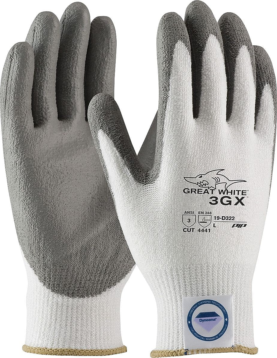 PIP Great White Dyneema Diamond/Lycra 3GX Cut-Resistant Polyurethane Coated Gloves, X-Large, White/Gray