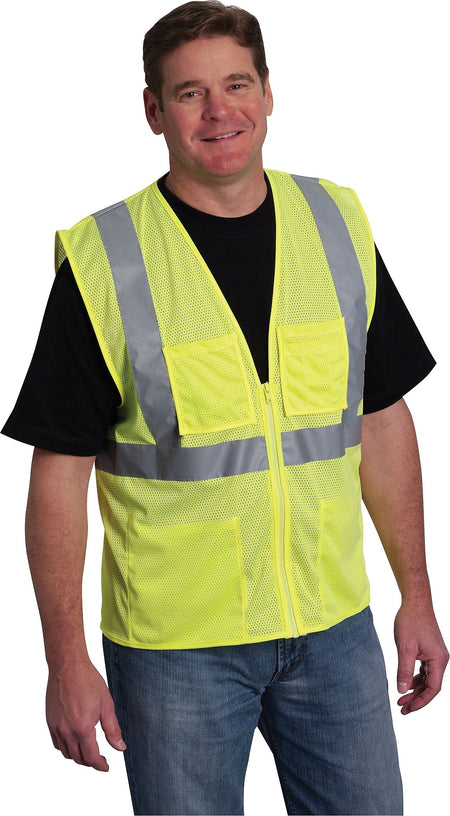 PIP High Visibility Sleeveless Safety Vests, ANSI Class 2, Yellow, 2X, 50/Pack