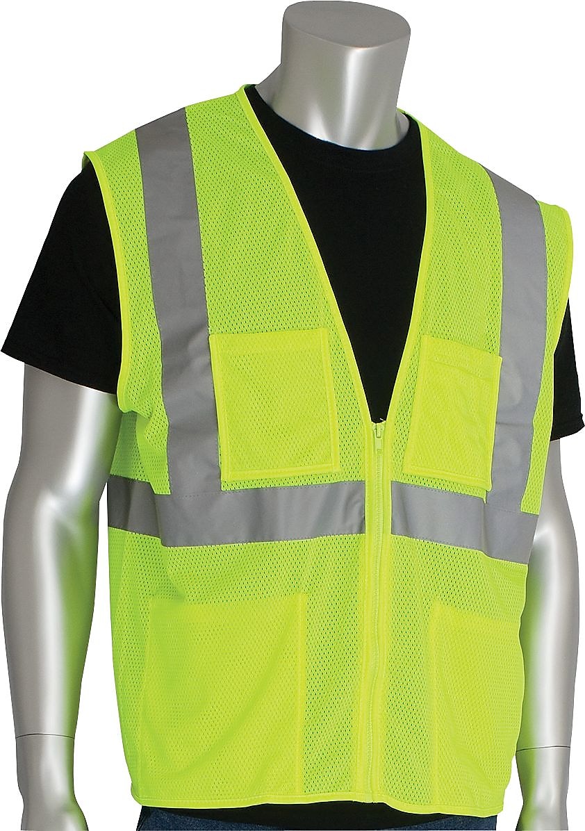 PIP High Visibility Sleeveless Safety Vests, ANSI Class 2, Yellow, 2X, 50/Pack