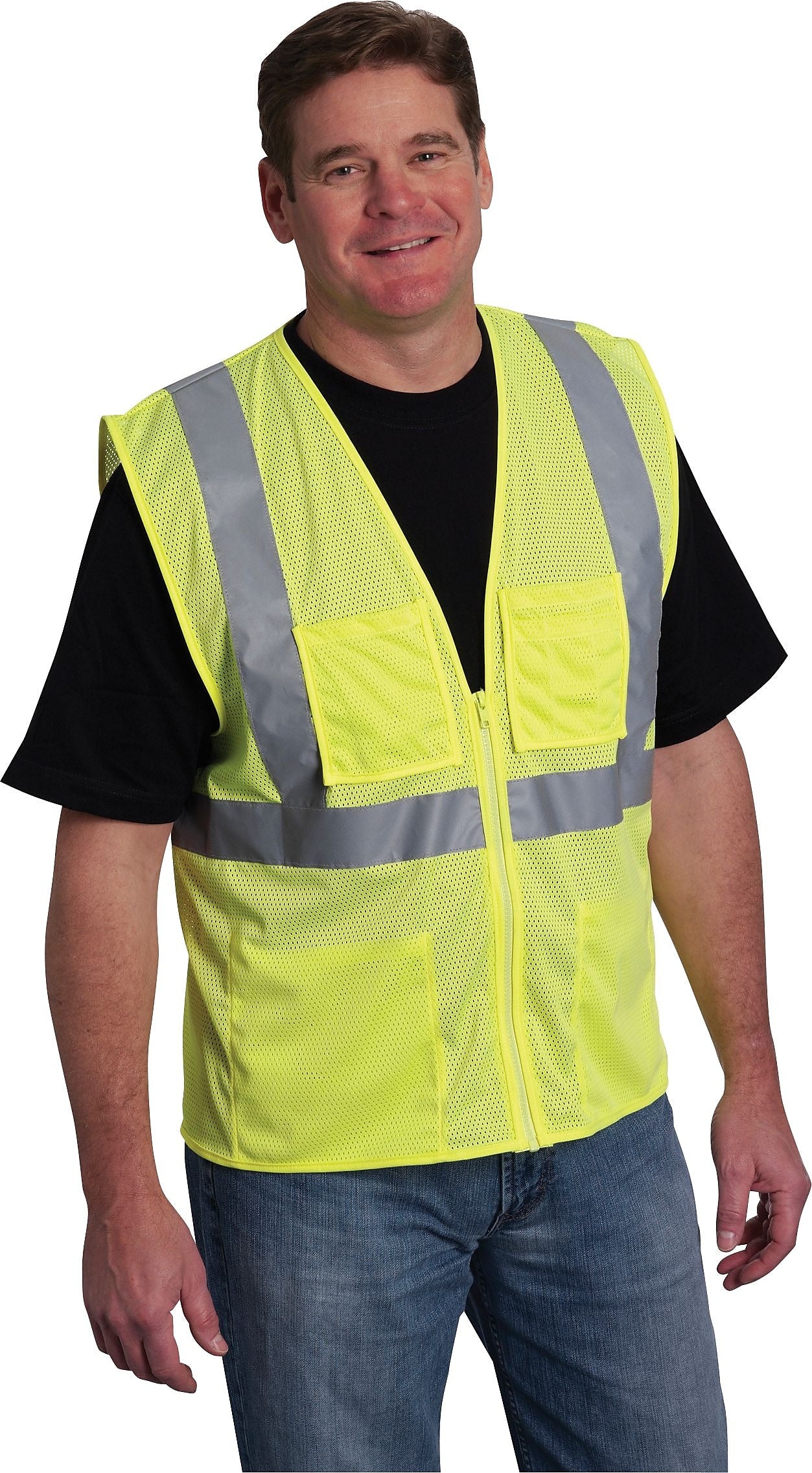 PIP High Visibility Sleeveless Safety Vests, ANSI Class 2, Yellow, Large, 50/Pack