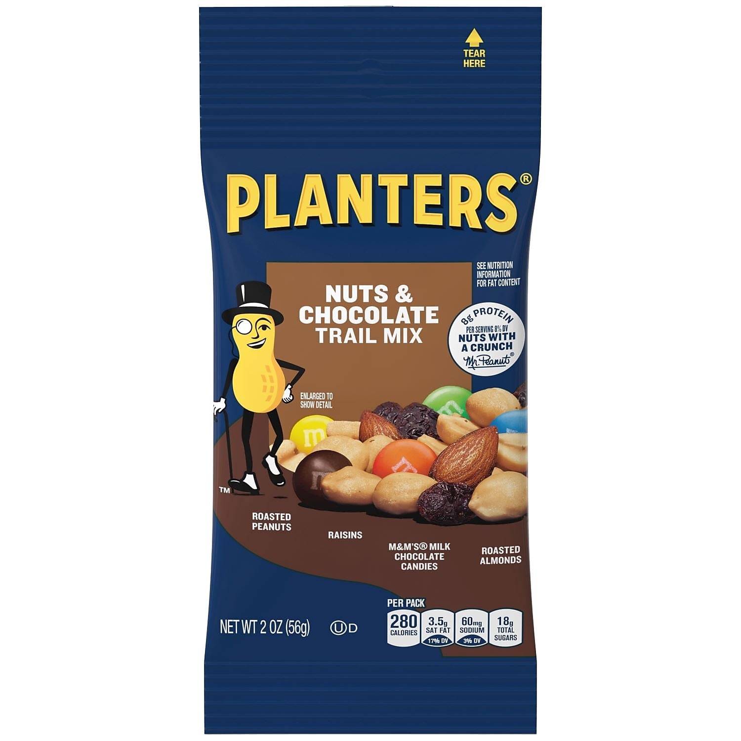 Planters Nuts & Chocolate Trail Mix, 2 oz., 72 Bags/Pack