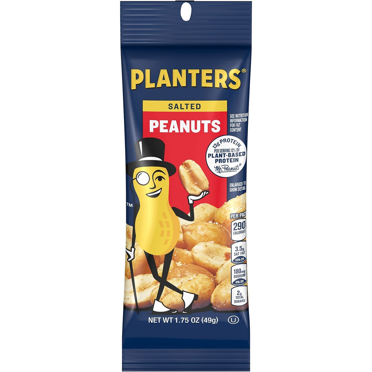 Planters Salted Peanuts, Unshelled, 1.75 oz., 12 Bags/Pack