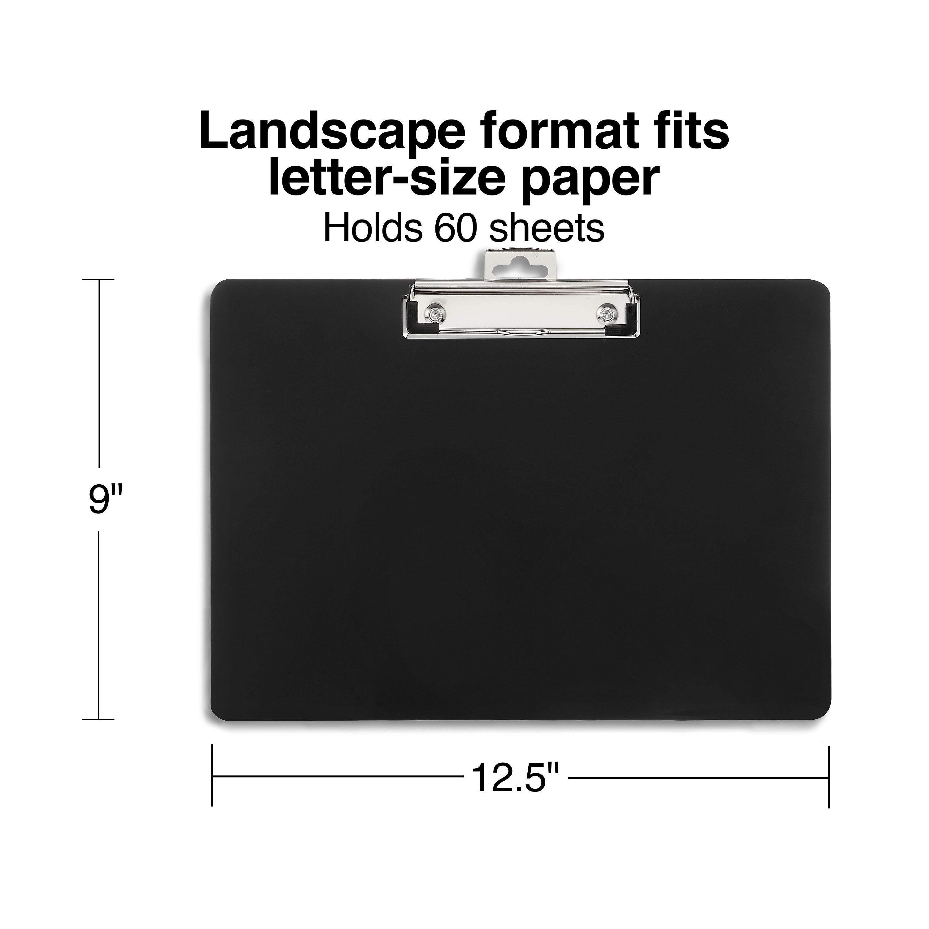 Plastic Landscape Clipboard, Letter Size, Black