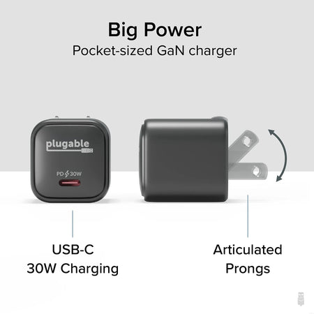 Plugable 30W GaN USB C Charger Block, Black