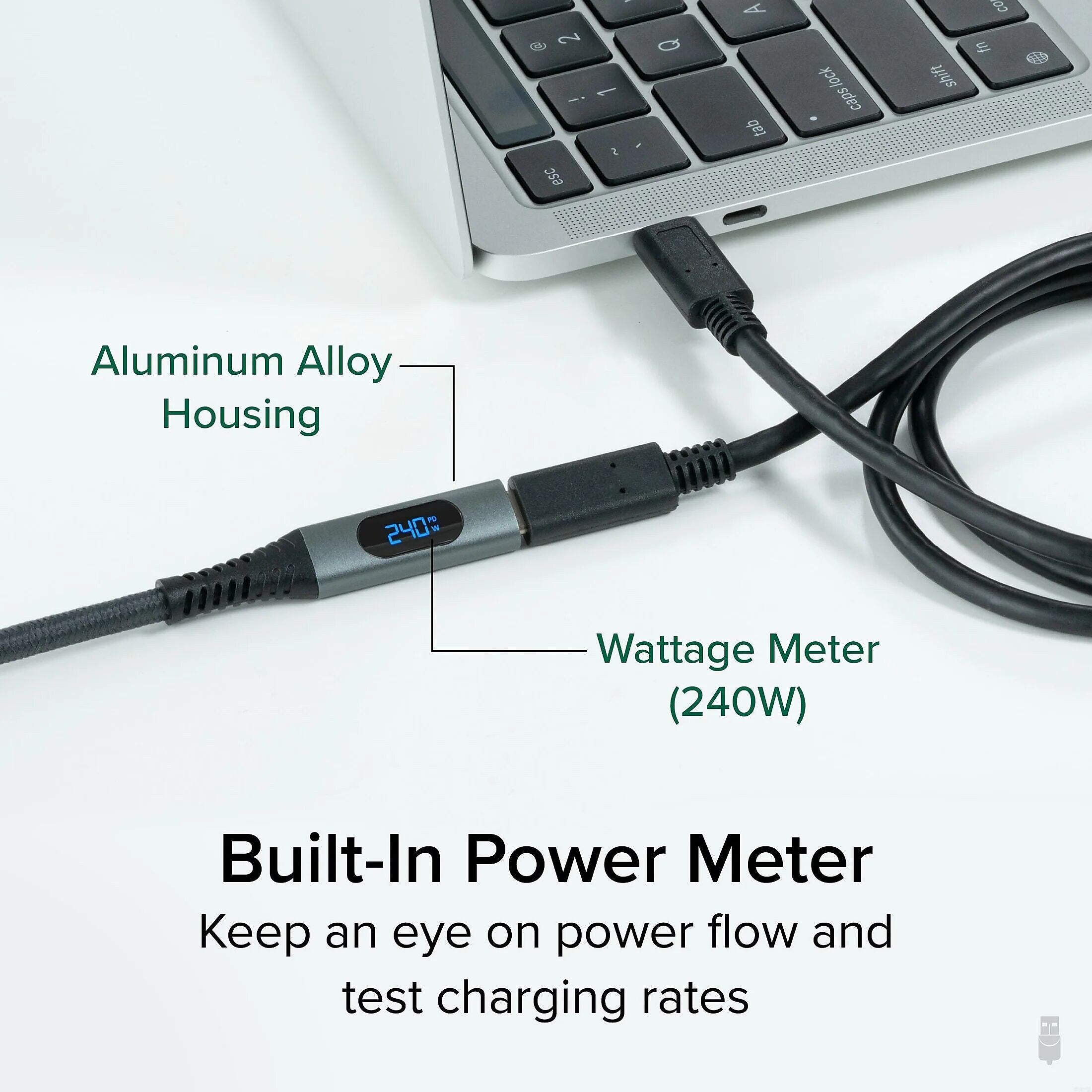 Plugable 3.3' USB C Extension Cable with Built-in Multimeter Tester