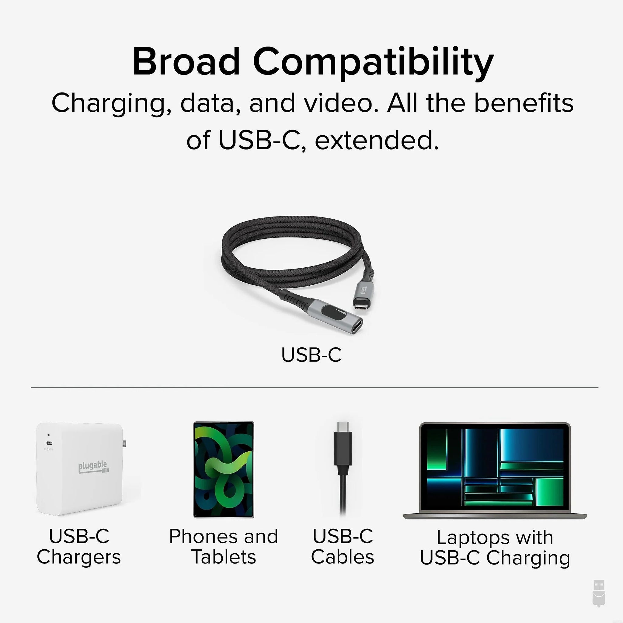 Plugable 3.3' USB C Extension Cable with Built-in Multimeter Tester