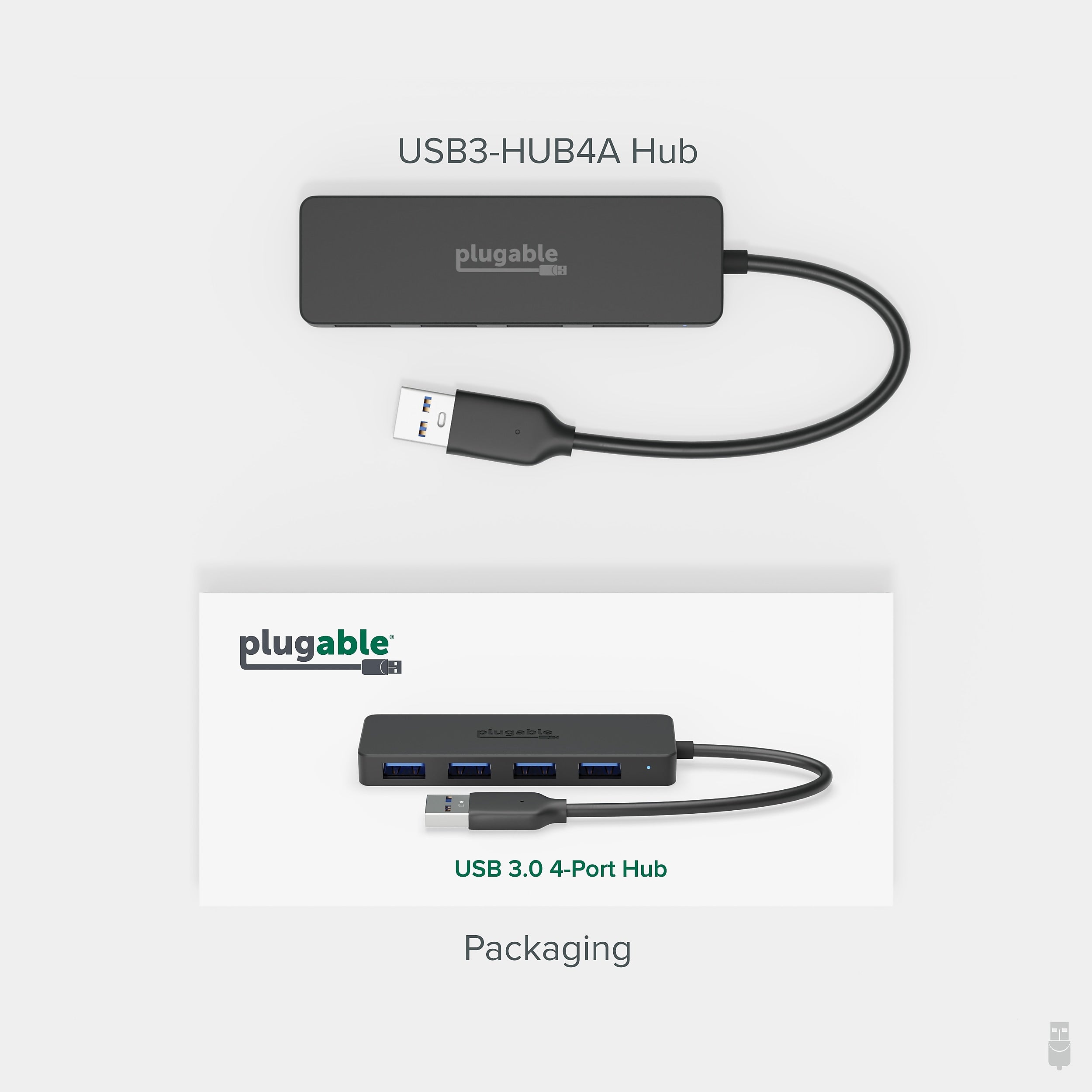 Plugable 4 Port USB Hub 3.0, USB Splitter for Laptop