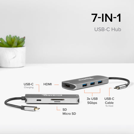 Plugable USB C Hub Multiport Adapter, 7-in-1 Hub, 87W Charging)