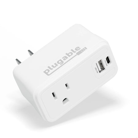 Plugable Wall Outlet Extender with USB-C and USB Charger, White