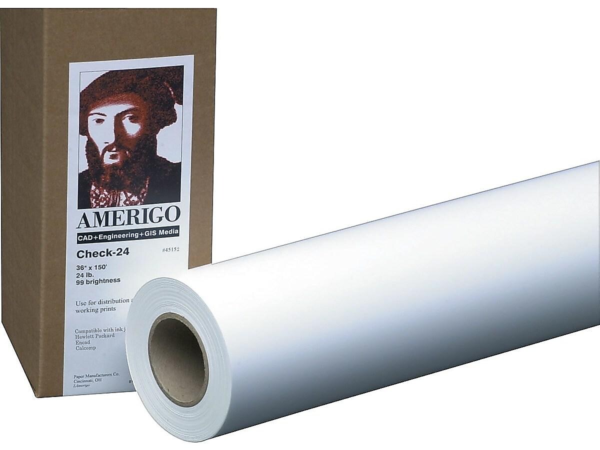 PM Company Amerigo Copy-20 Wide Format CAD Bond Paper, 36