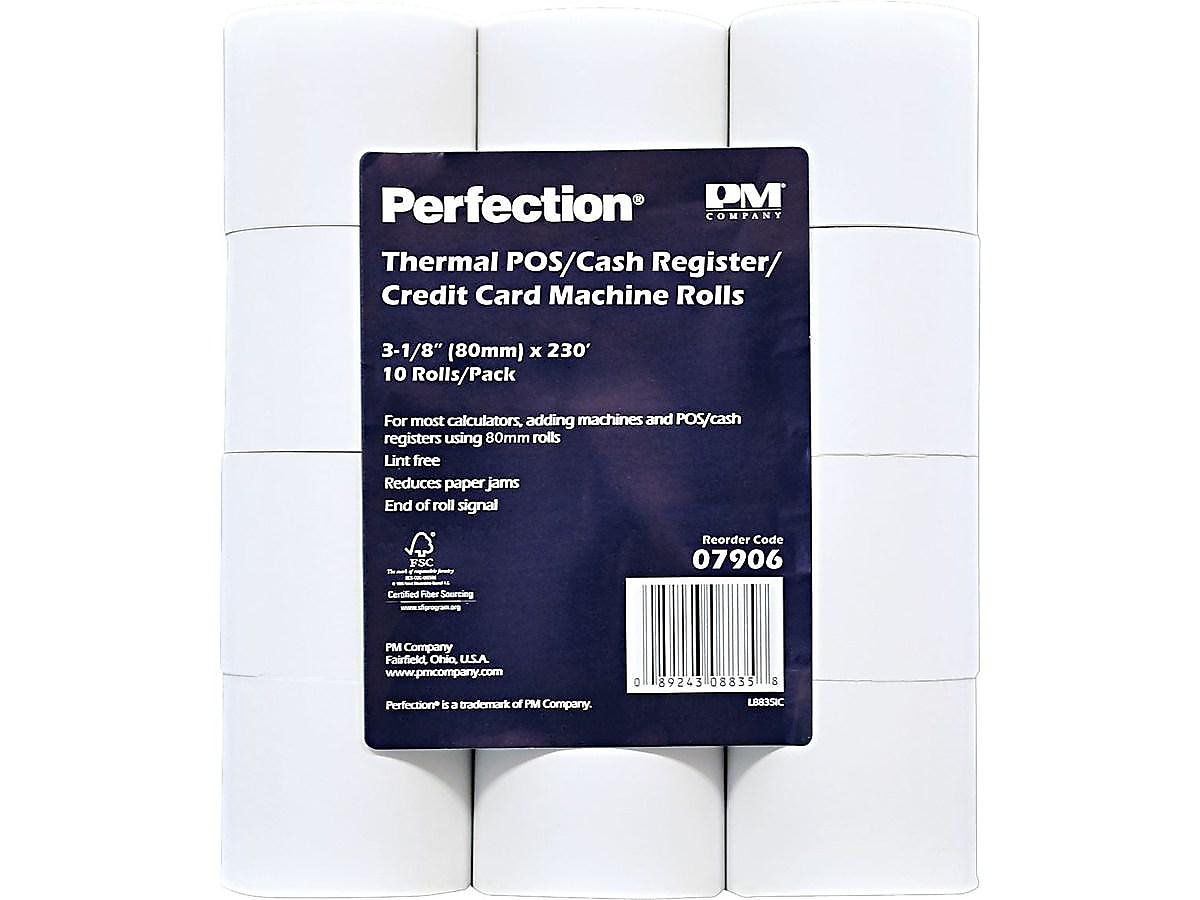 PM Company Perfection Thermal Cash Register Paper Rolls, 3 1/8